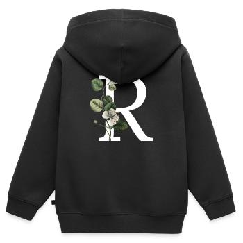 Buchstabe R Grün Botanisch - Kinder Premium Organic Zip Hoodie - Schwarz - Hinten - AI Model Kid Male (0cm)
