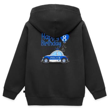 Joyeux anniversaire 8 Police - Sweat Premium à capuche zippé enfant bio - noir - Dos - AI Model Kid Male (0cm)