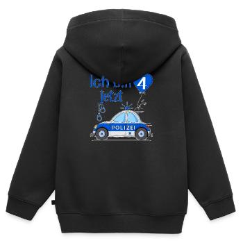 Polizeiauto Ich bin jetzt 4 Geburtstag - Kinder Premium Organic Zip Hoodie - Schwarz - Hinten - AI Model Kid Male (0cm)