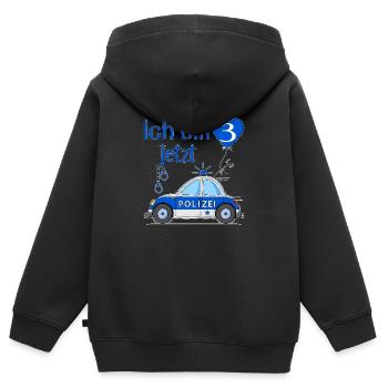Polizeiauto Ich bin jetzt 3 Geburtstag - Kinder Premium Organic Zip Hoodie - Schwarz - Hinten - AI Model Kid Male (0cm)