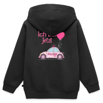Polizeiauto Ich bin jetzt Geburtstag Rosa - Kinder Premium Organic Zip Hoodie - Schwarz - Hinten - AI Model Kid Male (0cm)