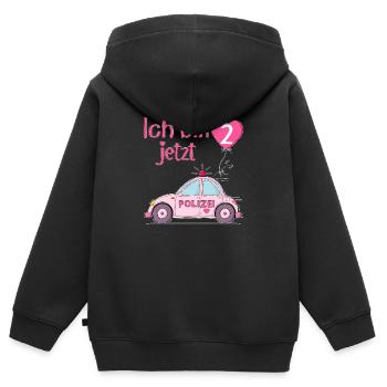 Voiture de police J’ai maintenant 2 ans Anniversaire Rose - Sweat Premium à capuche zippé enfant bio - noir - Dos - AI Model Kid Male (0cm)