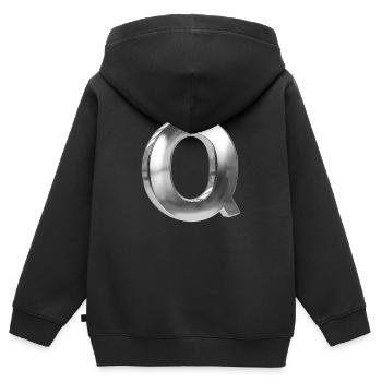Chrome ,, Q " Métallisé - Sweat Premium à capuche zippé enfant bio - noir - Dos - AI Model Kid Male (0cm)