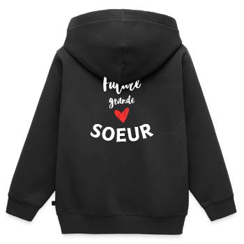 Future grande soeur annonce grossesse - Sweat Premium à capuche zippé enfant bio - noir - Dos - AI Model Kid Male (0cm)