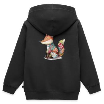 Bunter Patchwork Fuchs Aquarell Kunst - Kinder Premium Organic Zip Hoodie - Schwarz - Hinten - AI Model Kid Male (0cm)