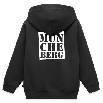 Müncheberg Stencil Cut White - Kinder Premium Organic Zip Hoodie - Schwarz - Hinten - AI Model Kid Male (0cm)