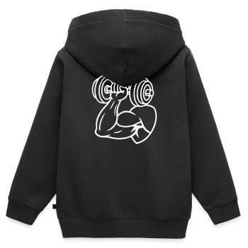 Haltères Muscles Biceps - Sweat Premium à capuche zippé enfant bio - noir - Dos - AI Model Kid Male (0cm)