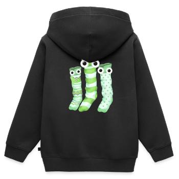 Chaussettes, Chaussette Famille, Famille, Trio - Sweat Premium à capuche zippé enfant bio - noir - Dos - AI Model Kid Male (0cm)