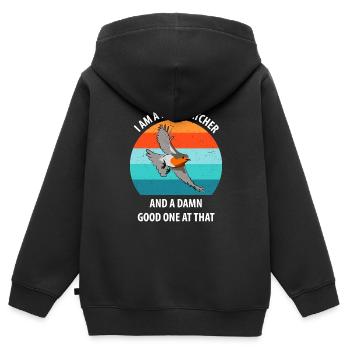 Observation des oiseaux Observation des oiseaux Observation des oiseaux - Sweat Premium à capuche zippé enfant bio - noir - Dos - AI Model Kid Male (0cm)