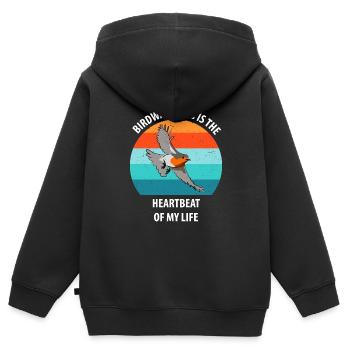 Observation des oiseaux Observation des oiseaux Observation des oiseaux - Sweat Premium à capuche zippé enfant bio - noir - Dos - AI Model Kid Male (0cm)