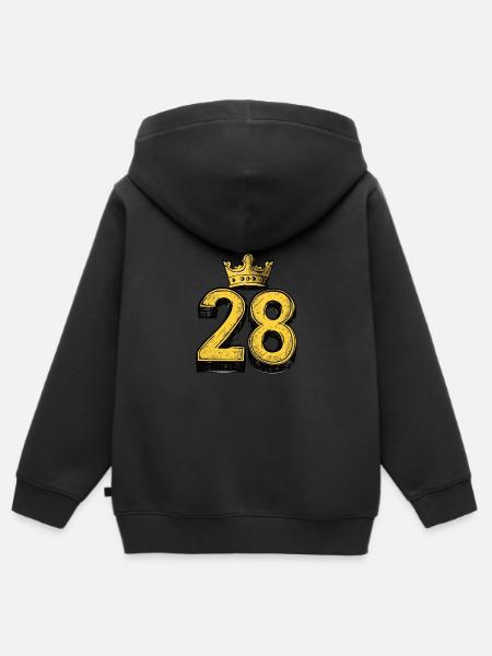 28 Número Corona - Sudadera Premium con capucha y cremallera infantil orgánica - negro
