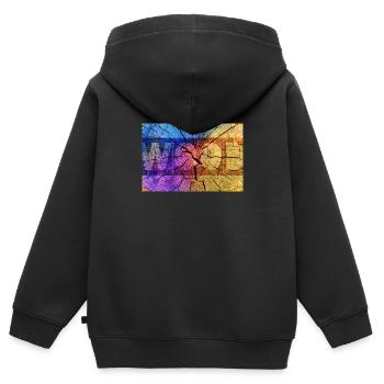 Holz - Bois - Baum - Coloré - Sweat Premium à capuche zippé enfant bio - noir - Dos - AI Model Kid Male (0cm)