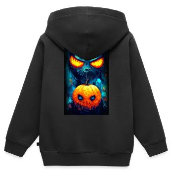 Gruseliger orangener Halloweenkürbis mit Monster - Kinder Premium Organic Zip Hoodie - Schwarz - Hinten - AI Model Kid Male (0cm)