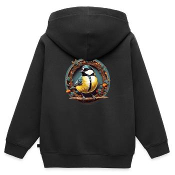 Dekoratives Kohlmeisen Motiv - Kinder Premium Organic Zip Hoodie - Schwarz - Hinten - AI Model Kid Male (0cm)