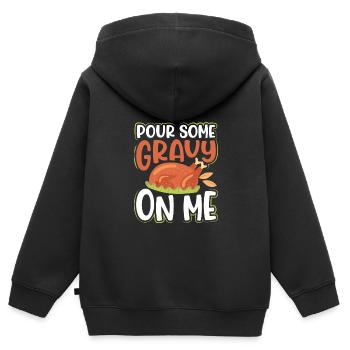 Verser un peu de sauce sur la dinde - Sweat Premium à capuche zippé enfant bio - noir - Dos - AI Model Kid Male (0cm)