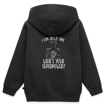 Fotograf Meine Superkraft - Kinder Premium Organic Zip Hoodie - Schwarz - Hinten - AI Model Kid Male (0cm)
