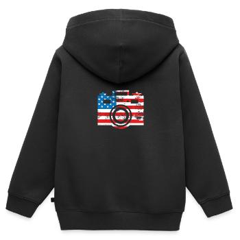 Camera Usa-flagge - Kids Premium Organic Zip-up Hoodie - black - Back - AI Model Kid Male (0cm)