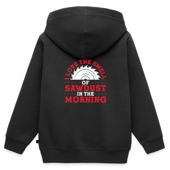 Sciure de bois le matin - Sweat Premium à capuche zippé enfant bio - noir - Dos - AI Model Kid Male (0cm)