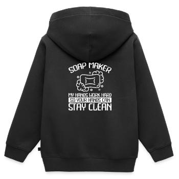 Bleiben Sie Sauber Seifenhersteller - Kinder Premium Organic Zip Hoodie - Schwarz - Hinten - AI Model Kid Male (0cm)