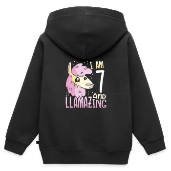 I Am A Seven-Year-Old Lama - Kids Premium Organic Zip-up Hoodie - black - Back - AI Model Kid Male (0cm)