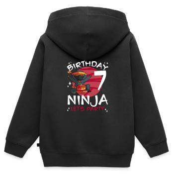 Ninja mignon pour le 7ème anniversaire - Sweat Premium à capuche zippé enfant bio - noir - Dos - AI Model Kid Male (0cm)