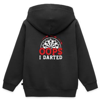 Oups, j’ai joué aux fléchettes - Sweat Premium à capuche zippé enfant bio - noir - Dos - AI Model Kid Male (0cm)