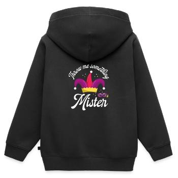 Werfen Sie Mir Etwas Zu, Mister - Kinder Premium Organic Zip Hoodie - Schwarz - Hinten - AI Model Kid Male (0cm)