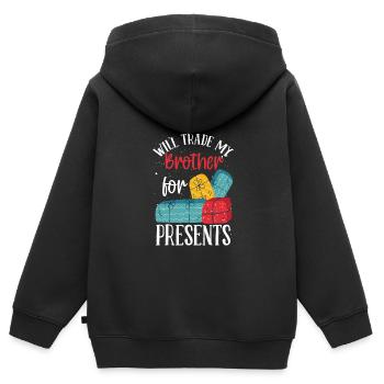 Échanger mon frère contre des cadeaux - Sweat Premium à capuche zippé enfant bio - noir - Dos - AI Model Kid Male (0cm)