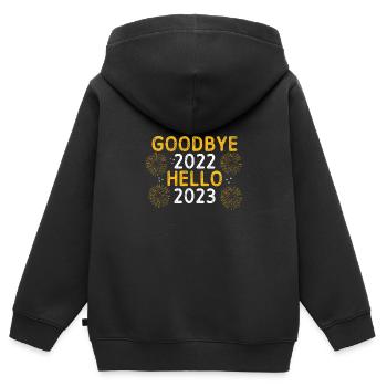 Au revoir 2022 Bonjour 2023 - Sweat Premium à capuche zippé enfant bio - noir - Dos - AI Model Kid Male (0cm)