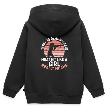 Gerne Boxen Demonstrieren - Kinder Premium Organic Zip Hoodie - Schwarz - Hinten - AI Model Kid Male (0cm)