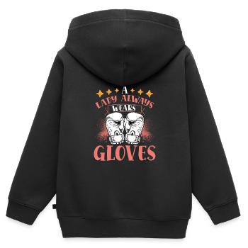 Eine Dame Trägt Immer Handschuhe - Kinder Premium Organic Zip Hoodie - Schwarz - Hinten - AI Model Kid Male (0cm)