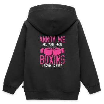 Ärgere Mich Und Deine Erste Lektion Ist - Kinder Premium Organic Zip Hoodie - Schwarz - Hinten - AI Model Kid Male (0cm)