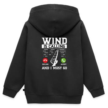 The wind is calling and I have to leave - Kids Premium Organic Zip-up Hoodie - black - Back - AI Model Kid Male (0cm)