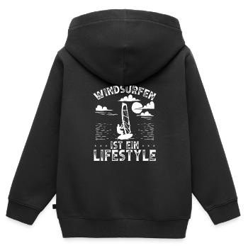 Windsurfen Ist Ein Lebensstil - Kinder Premium Organic Zip Hoodie - Schwarz - Hinten - AI Model Kid Male (0cm)