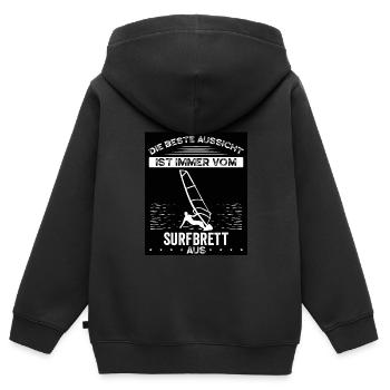Die Beste Aussicht Hat Man Vom Surfbrett - Kinder Premium Organic Zip Hoodie - Schwarz - Hinten - AI Model Kid Male (0cm)
