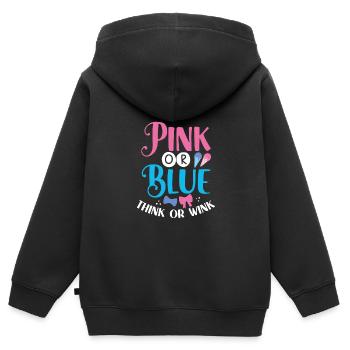 Pensez rose ou bleu ou clin d’œil - Sweat Premium à capuche zippé enfant bio - noir - Dos - AI Model Kid Male (0cm)