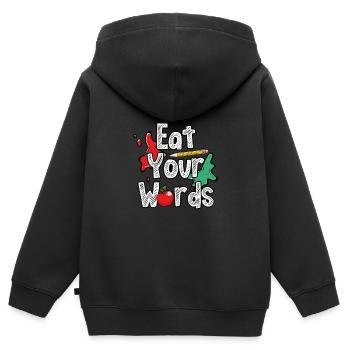 Iss Deine Worte In Weiß - Kinder Premium Organic Zip Hoodie - Schwarz - Hinten - AI Model Kid Male (0cm)