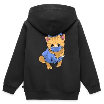 Süsse Krankenschwester Katze mit Mundschutz. - Kinder Premium Organic Zip Hoodie - Schwarz - Hinten - AI Model Kid Male (0cm)