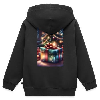Coffret cadeau festif sous un sapin de Noël - Sweat Premium à capuche zippé enfant bio - noir - Dos - AI Model Kid Male (0cm)