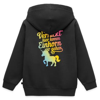 Einhorn Einhörner Fabelwesen Mystisch - Kinder Premium Organic Zip Hoodie - Schwarz - Hinten - AI Model Kid Male (0cm)