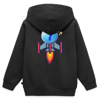 Anniversaire 7 ans Dessin Fusée - Sweat Premium à capuche zippé enfant bio - noir - Dos - AI Model Kid Male (0cm)