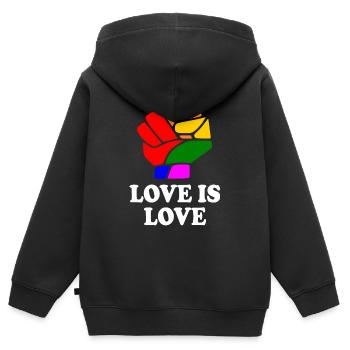 Love is love - Sweat Premium à capuche zippé enfant bio - noir - Dos - AI Model Kid Male (0cm)