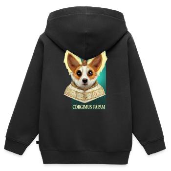 Pape Corgi - Sweat Premium à capuche zippé enfant bio - noir - Dos - AI Model Kid Male (0cm)