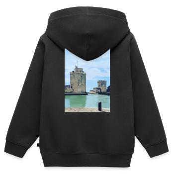 Design von la rochelle - Kinder Premium Organic Zip Hoodie - Schwarz - Hinten - AI Model Kid Male (0cm)