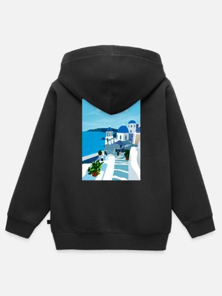 SAntorini, grèce - Premium børne zip-hættetrøje økologisk - sort