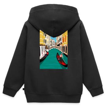 Venise italie - Sweat Premium à capuche zippé enfant bio - noir - Dos - AI Model Kid Male (0cm)