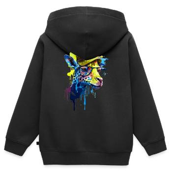 Lustige Giraffe mit Brille und lässigem Hut - Kinder Premium Organic Zip Hoodie - Schwarz - Hinten - AI Model Kid Male (0cm)