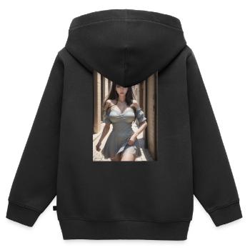 Woman in a alley, town,Generated AI - Kinder Premium Organic Zip Hoodie - Schwarz - Hinten - AI Model Kid Male (0cm)