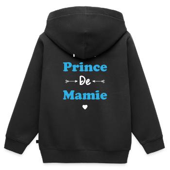 petit prince de mamie - Sweat Premium à capuche zippé enfant bio - noir - Dos - AI Model Kid Male (0cm)