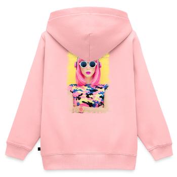 Retro fashion vintage cool années 80 femme fille pop art - Sweat Premium à capuche zippé enfant bio - rose - Dos - AI Model Kid Female (0cm)